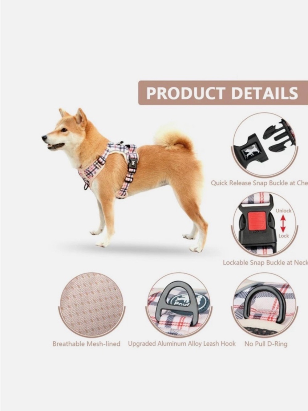 No Pull Dog Harness Medium Polypet Beige/Pink XL - Picture 6 of 11